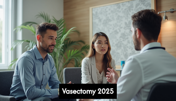 Couple consulting doctor about vasectomy
