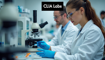 Scientists working in a clean clinical lab