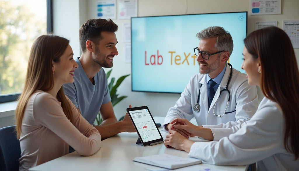 Couple and doctor review fertility lab testing results together