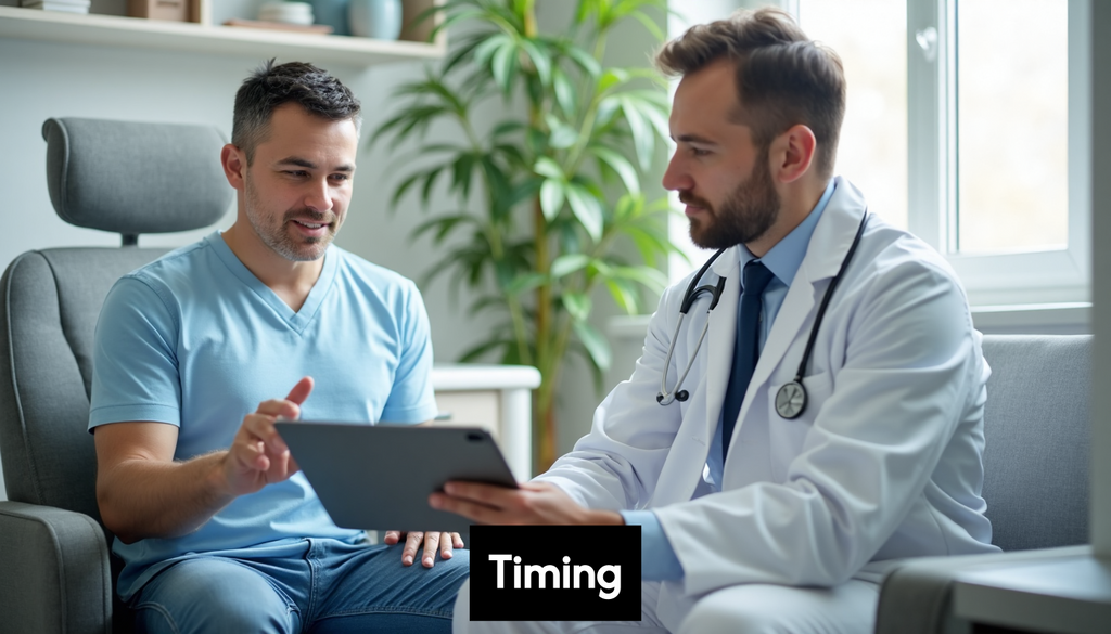 Doctor discussing results with male patient.