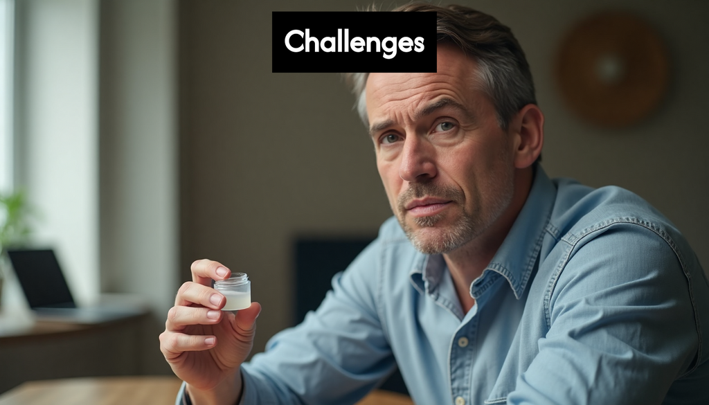 Man holding sample container looking concerned.
