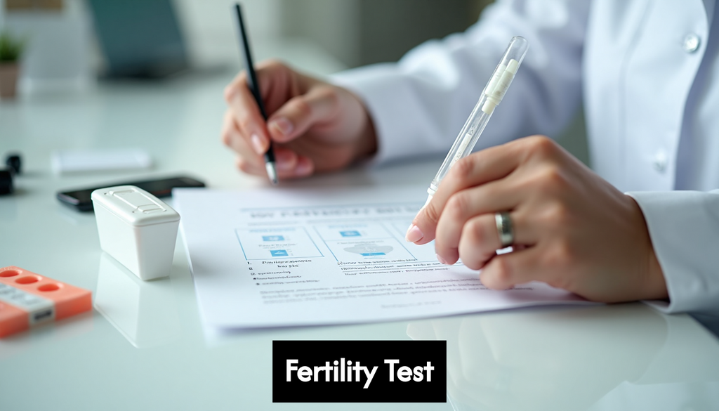 Modern fertility test kit and components on table
